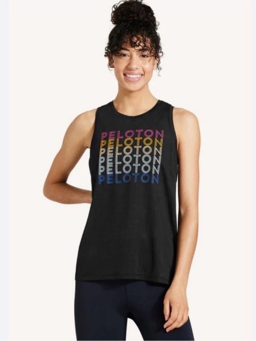 Peloton Black Tank Top with Multicolor Logo Stack-3X